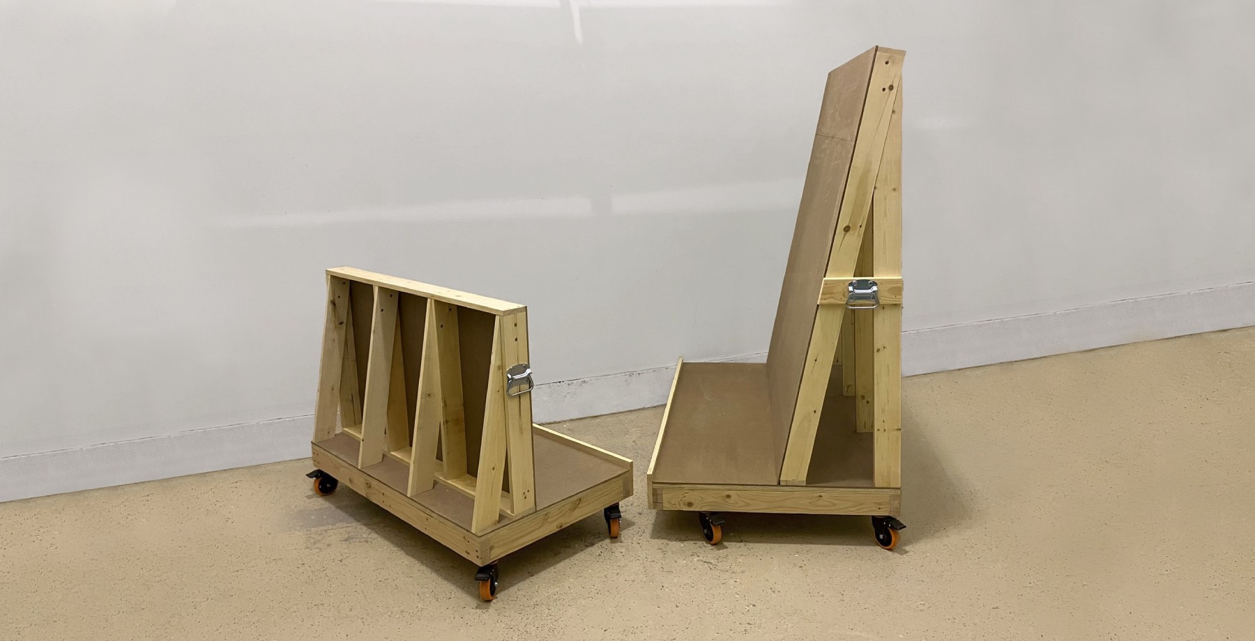 Two a-frames on casters made by Aconite